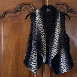 Fully-Lined, Drape-Front Faux Fur Vest